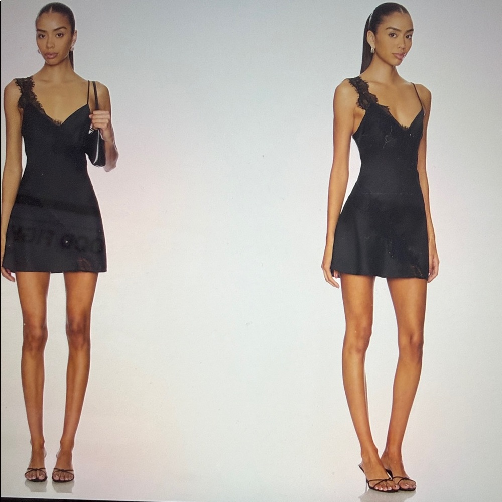 Tularosa Aliyah Black Lace-Trim Satin Mini Dress